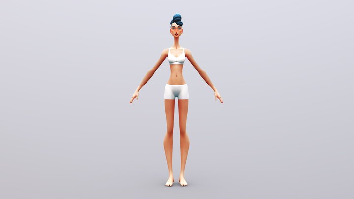 BLUE HAIR character in T-POSE 3D Model