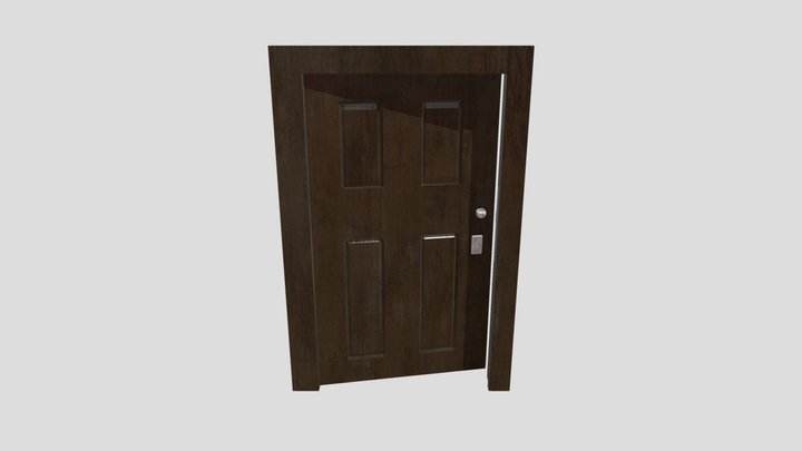 Clean Wooden Door with Metal Handle 3D Model