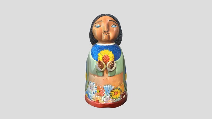 Painted doll holding flower 3D Model