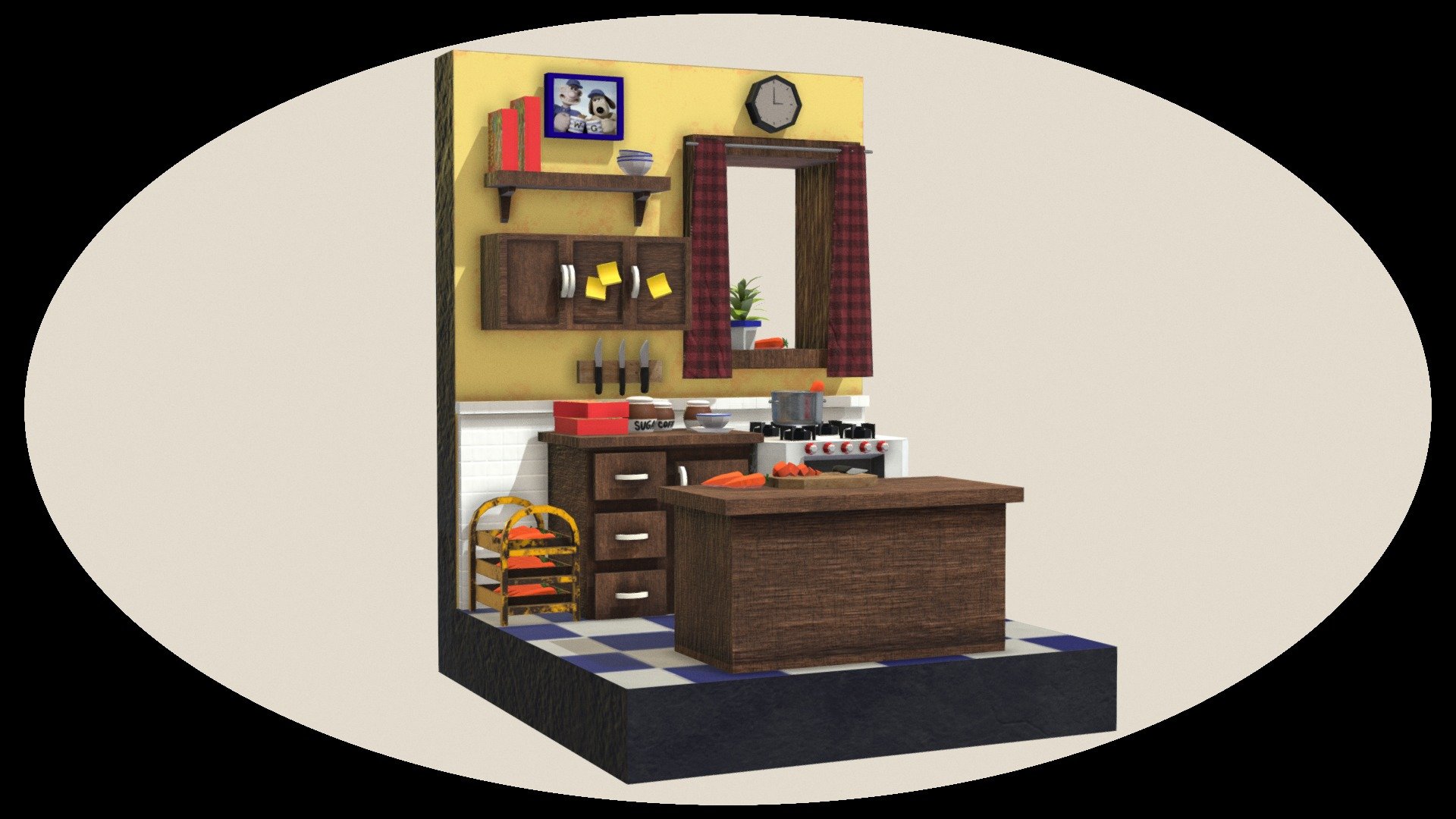 Wallace and gromit kitchen fanart //low poly