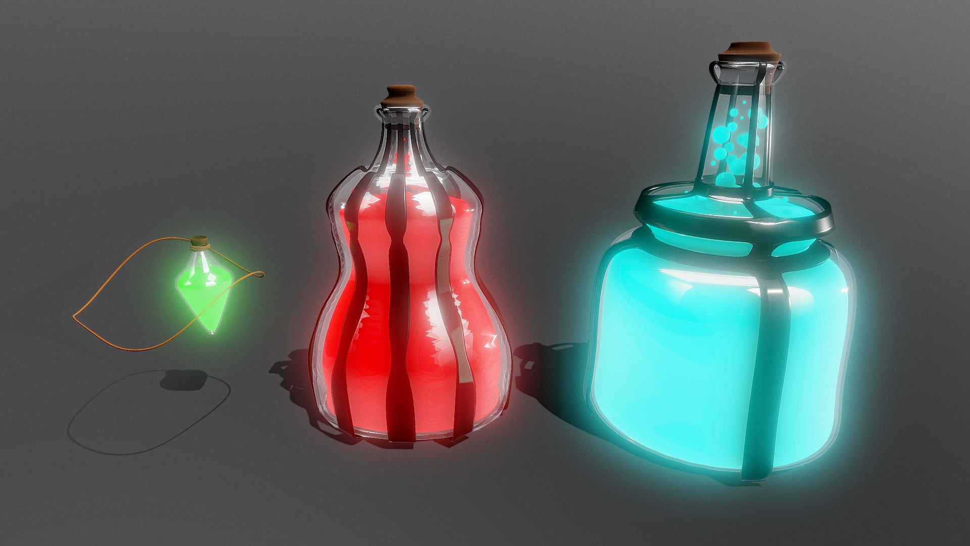 3D model Basic Survival Potions - This is a 3D model of the Basic Survival Potions. The 3D model is about a couple of glass bottles.