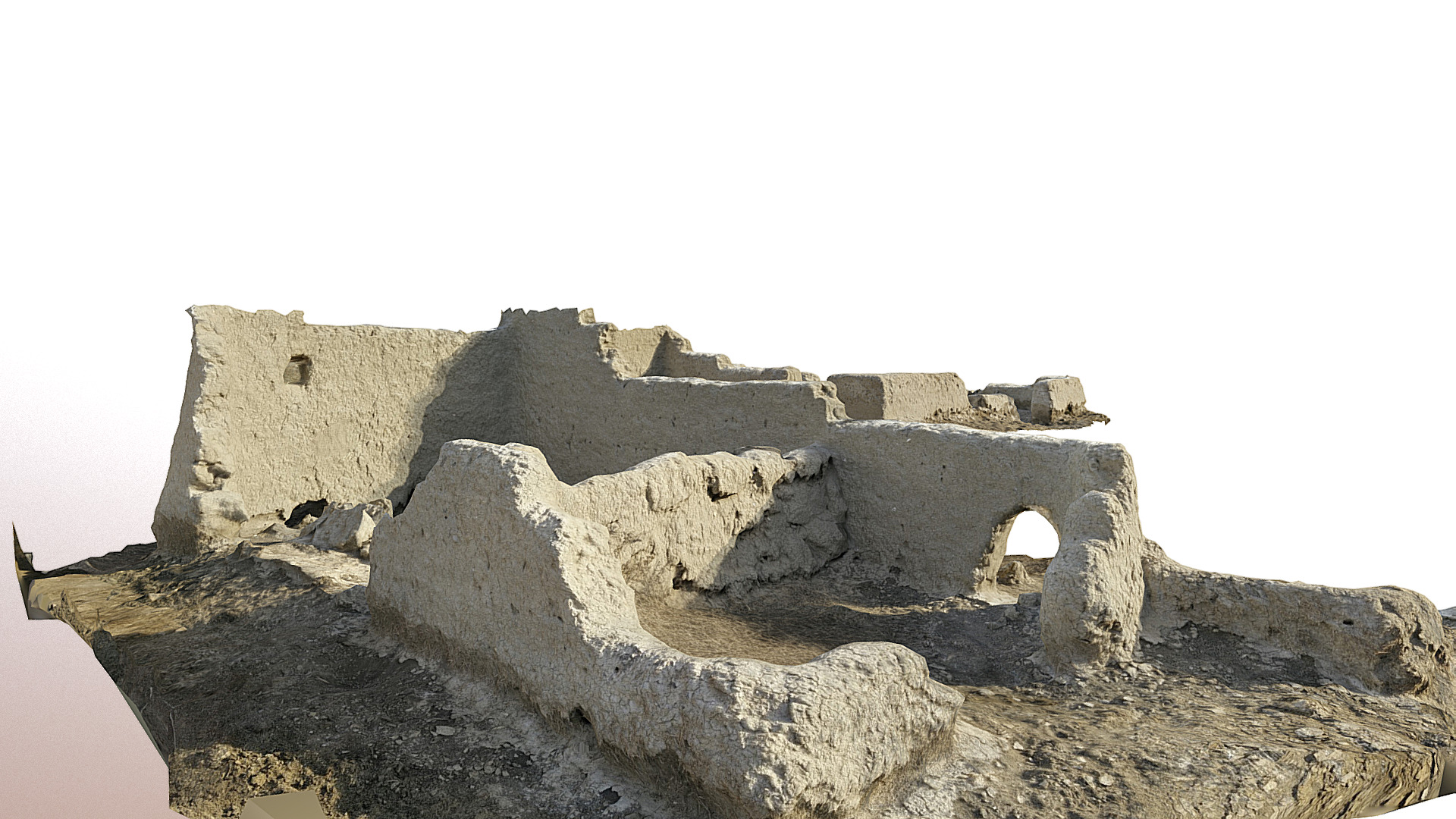 3D model Abandoned house, Tell Surghul (Iraq) - This is a 3D model of the Abandoned house, Tell Surghul (Iraq). The 3D model is about a stone building on a rocky hill.