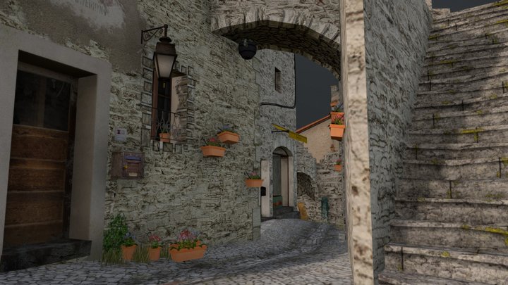 Cityscene Peillon - 3D Low Poly 3D Model