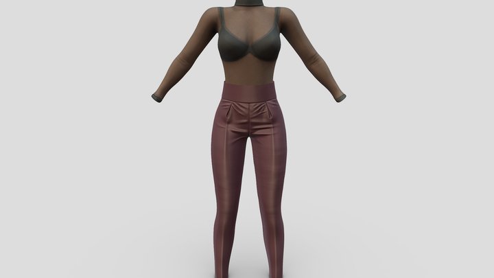 Female Tulle Top Leather Pants Outfit 3D Model