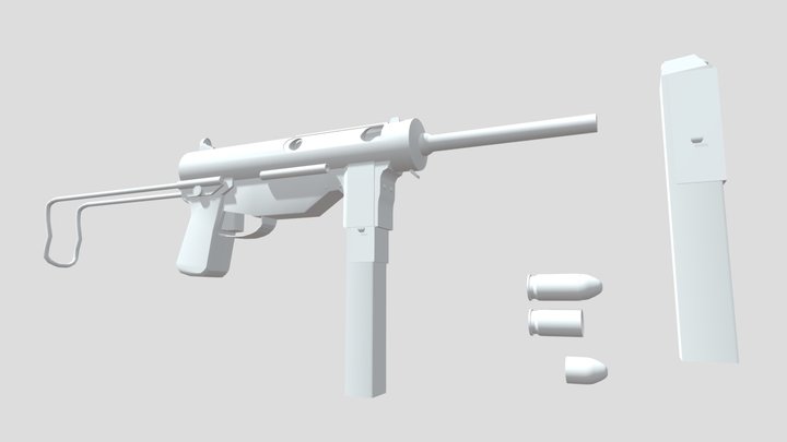 Untextured Midpoly M3a1 grease gun 3D Model