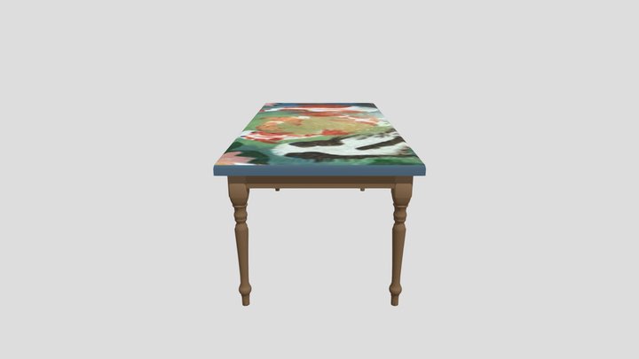 Dining Table with Koi Pond Painting 3D Model