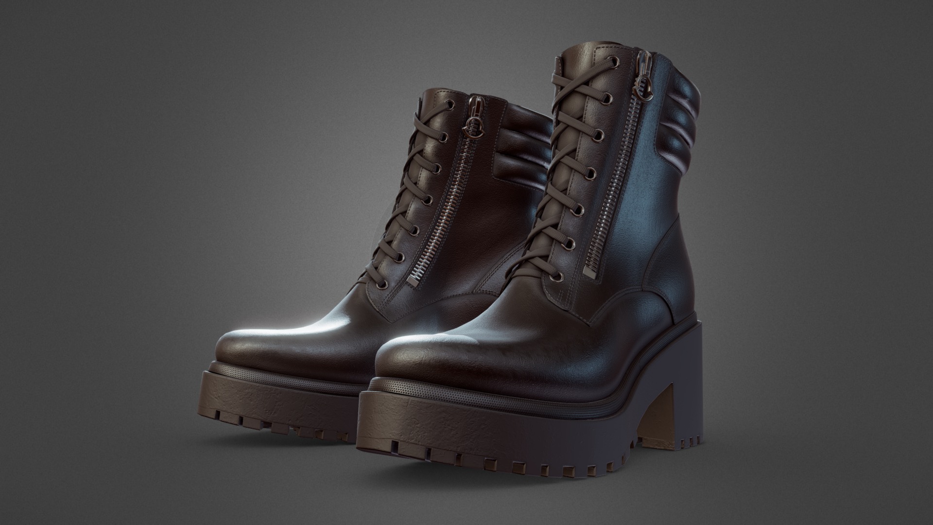 3D model Black Leather Boots - This is a 3D model of the Black Leather Boots. The 3D model is about a brown and black boot.