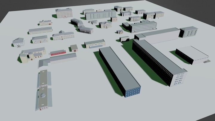 Low Poly Buildings 3D Model