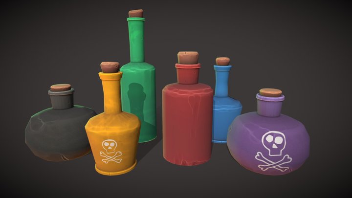Stylized Potion Bottles -  Low-poly 3D model 3D Model
