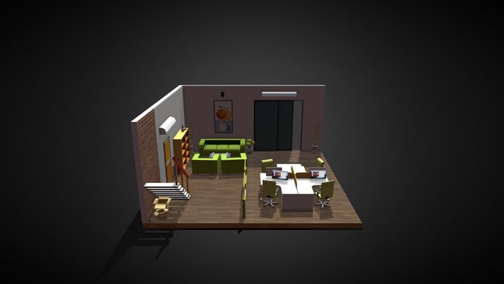 Poligonal office environment 3D Model