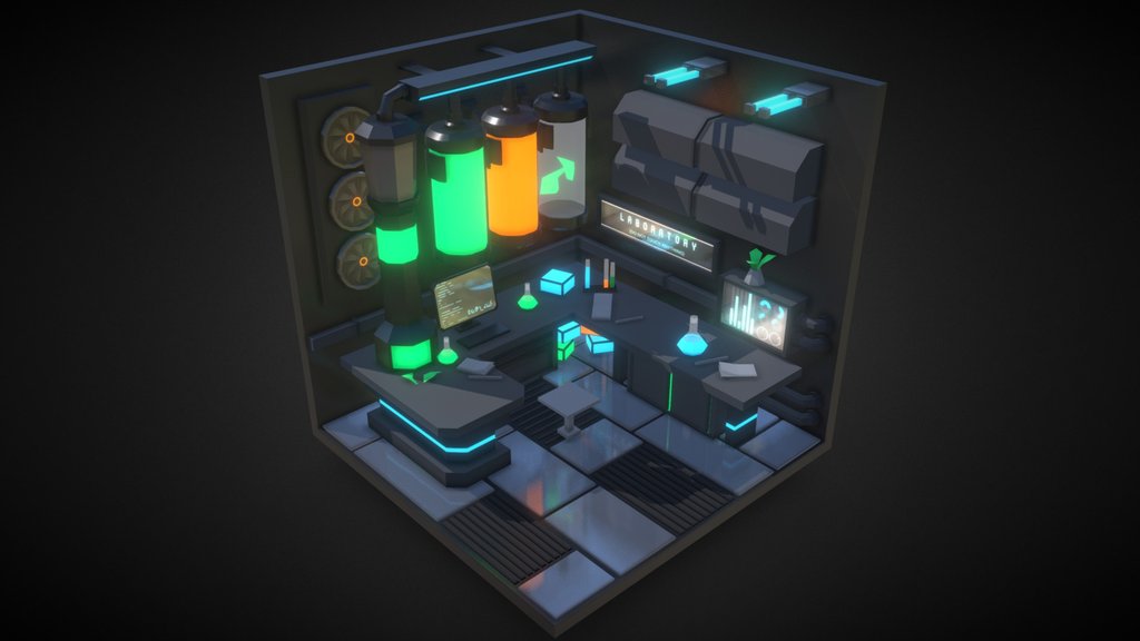Low poly- Sci-Fi Room Laboratory [FREE] Download