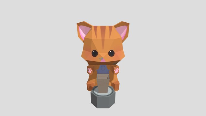 Low poly pottery cat 3D Model