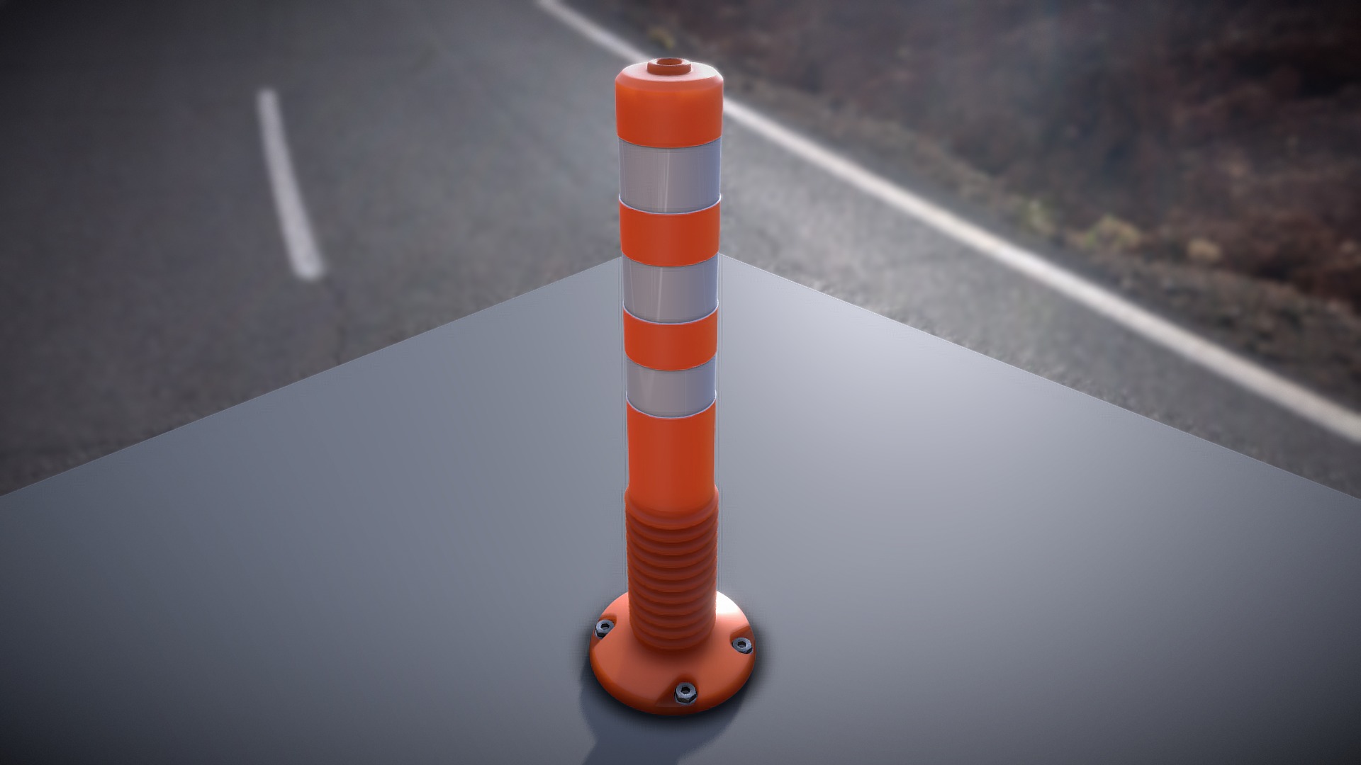 3D model Leitpfosten Flexipoller Orange (High-Poly) - This is a 3D model of the Leitpfosten Flexipoller Orange (High-Poly). The 3D model is about a close-up of a traffic cone.