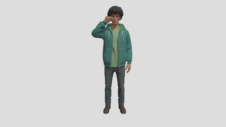 Teal Hoodie Portrait 3D Model