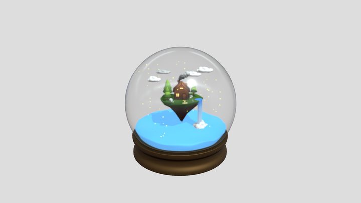 Low Poly Floating Island Snow Globe 3D Model
