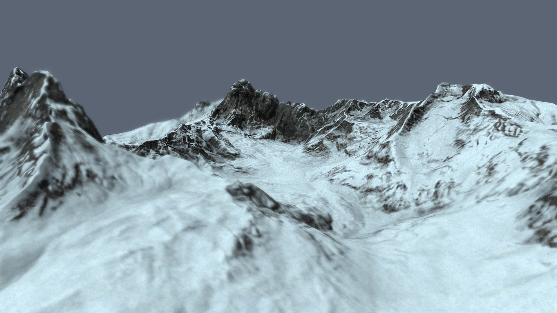 3D model Snowy Mountain Peaks And Valleys - This is a 3D model of the Snowy Mountain Peaks And Valleys. The 3D model is about a snowy mountain range.