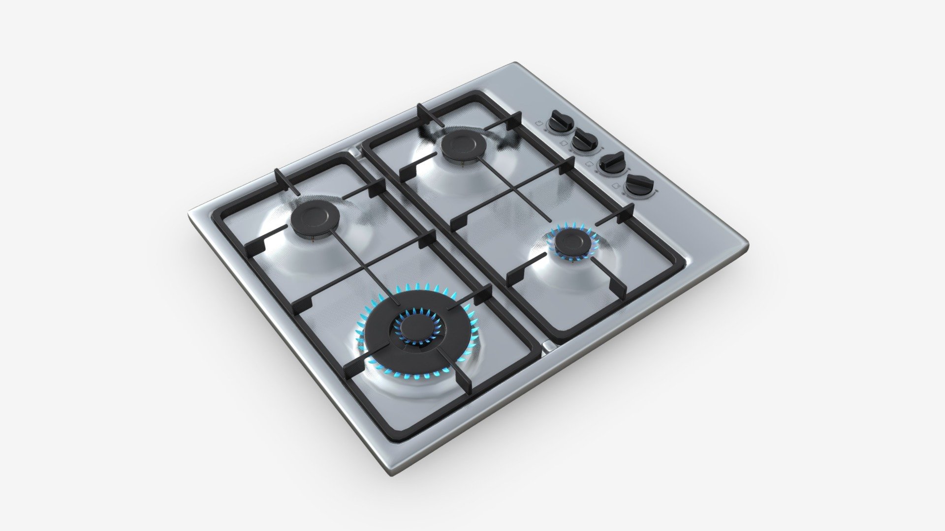 Gas Hob 4 Burners White Buy Royalty Free 3D model by HQ3DMOD