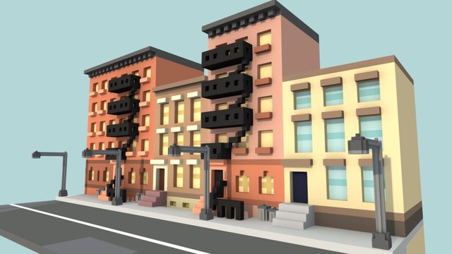 UPDATED Voxel City Street 3D Model