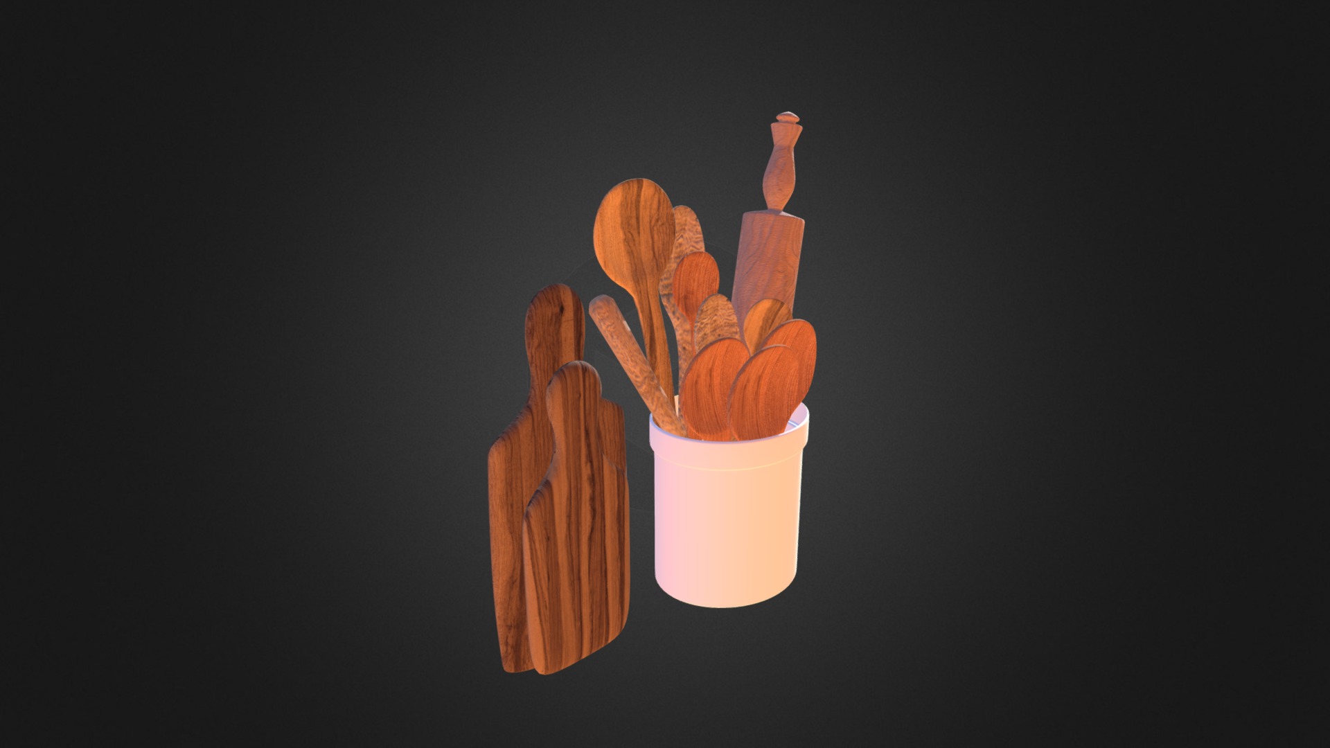3D model Wooden Kitchen Utensils D Model - This is a 3D model of the Wooden Kitchen Utensils D Model. The 3D model is about a plant in a pot.