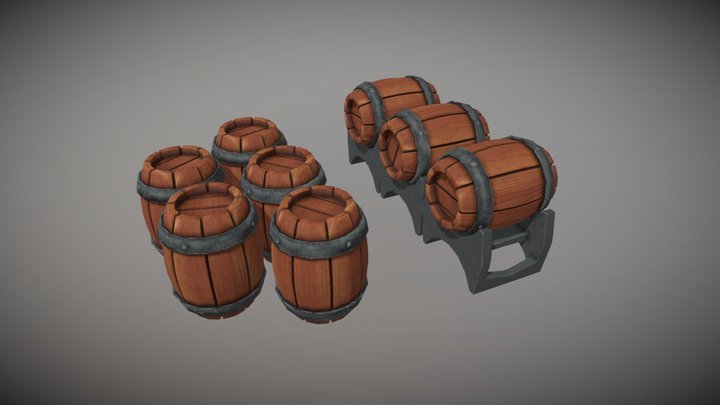 Stylized Low Poly Barrels 3D Model