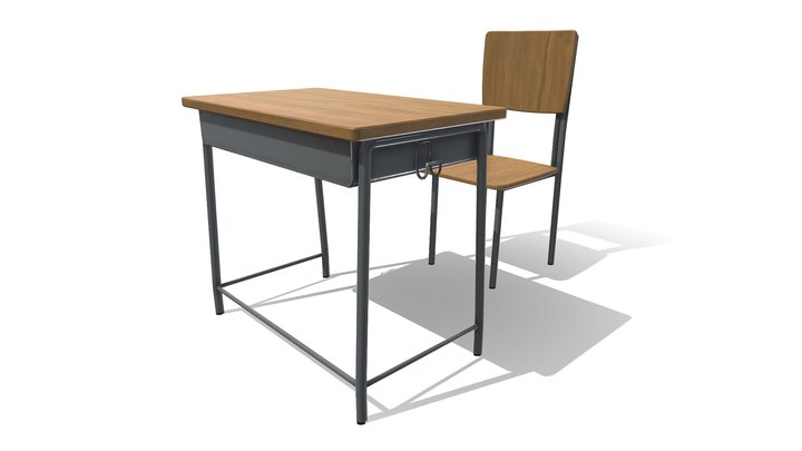School Desk & Chair 3D Model