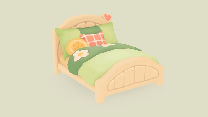 Cute stylized bed - low poly - game ready 3D Model