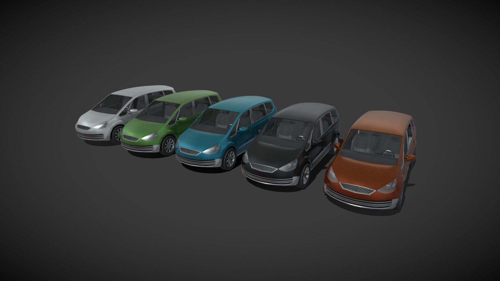 Generic Minivan Car With Interior Lowpoly