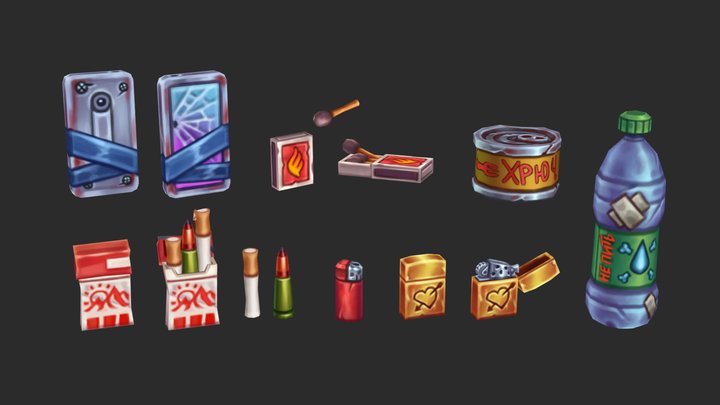 Hand-Painted City Props 3D Model