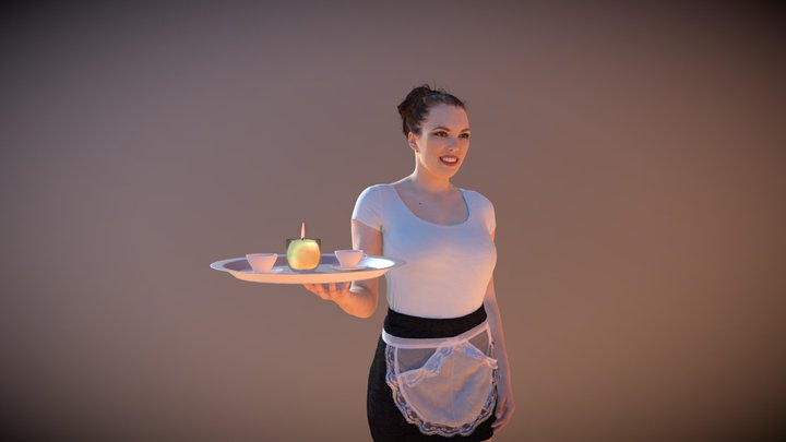 Working Waitress Dream Walking with a Tray 3D Model