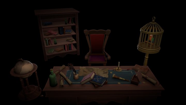Stylized pirate props 3D Model