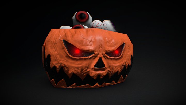 Pumpkin Bowl With Eyeballs (Low poly) 3D Model