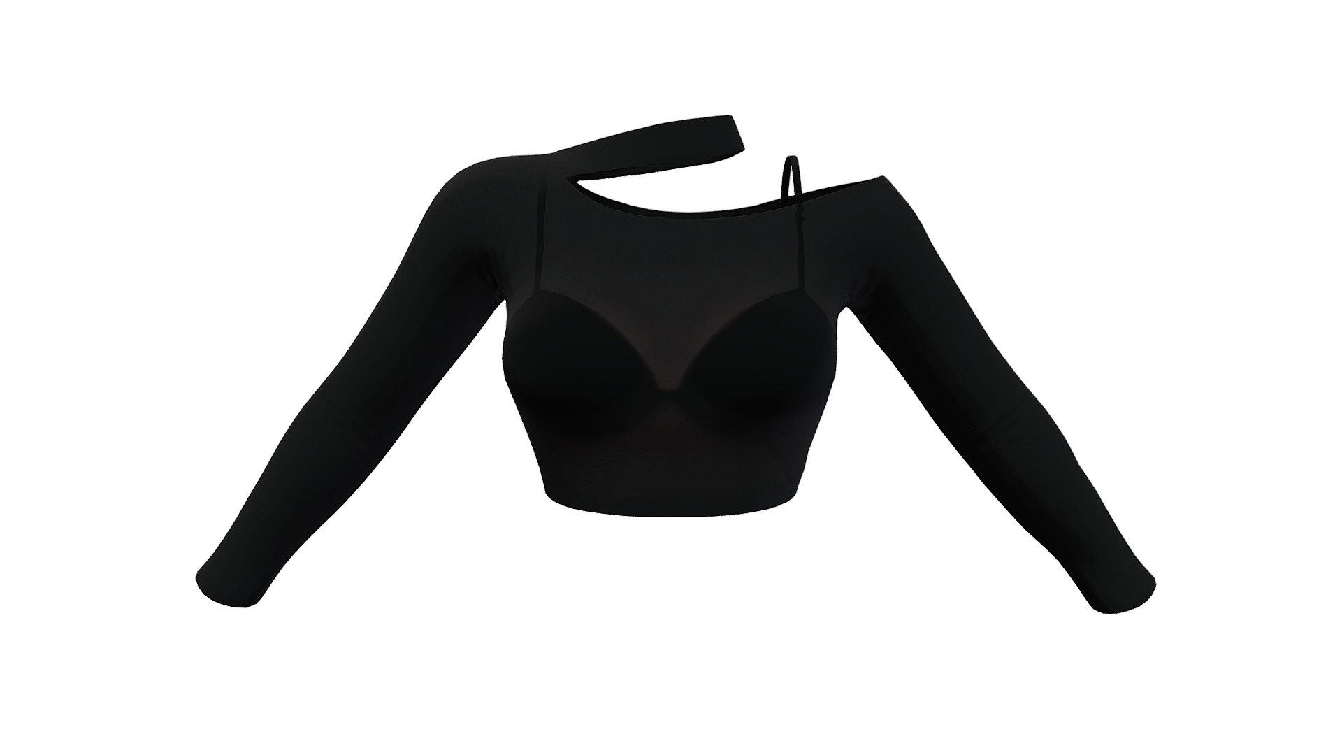 Female Crop Neck Long Sleeves Black Top — Sketchfab embed 3D viewer