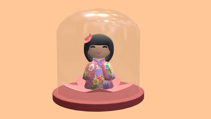 Pink Japanese Kokeshi Doll 3D Model