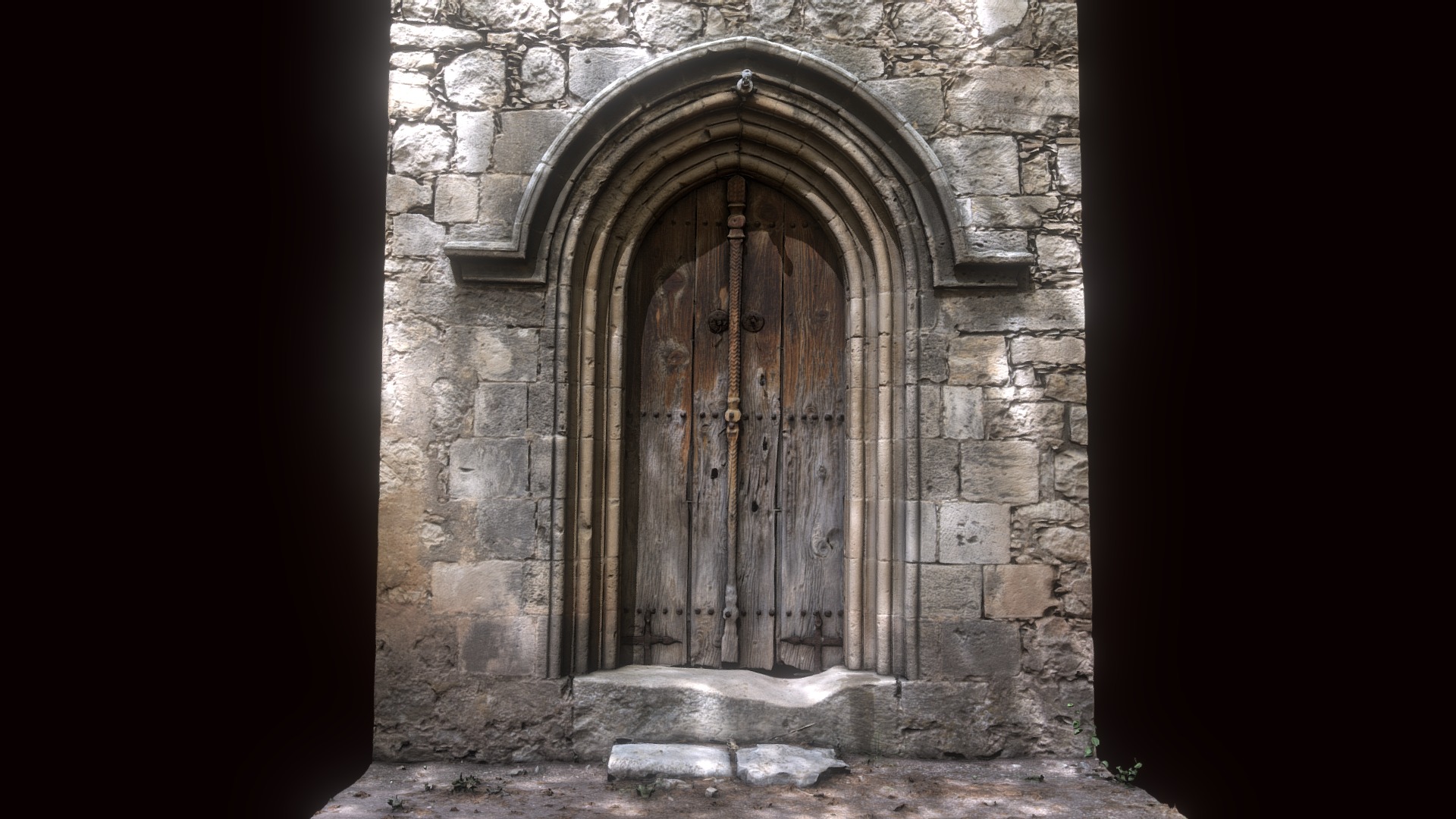 3D model Abandoned Monastery church door - This is a 3D model of the Abandoned Monastery church door. The 3D model is about a door in a stone building.
