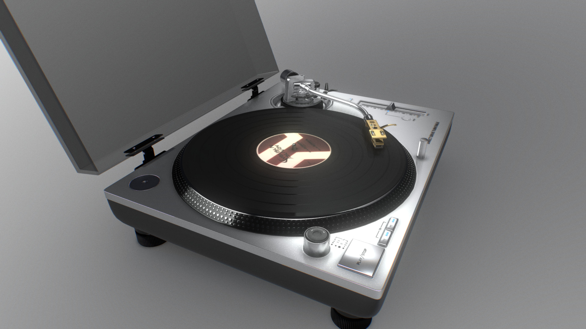 3D model Technics Turntable Vinyl Record Player - This is a 3D model of the Technics Turntable Vinyl Record Player. The 3D model is about a record player with a record.