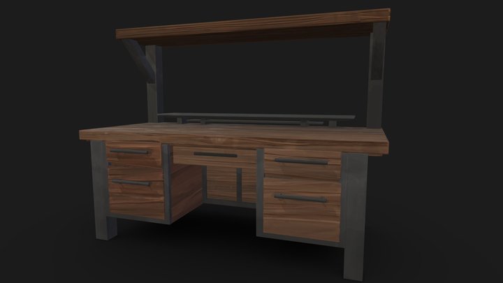 Wooden Desk 3D Model