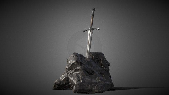 Weathered and forgotten sword in stone 3D Model