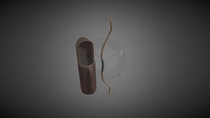 Mongolian Carcaj, Bow and Arrow 3D Model