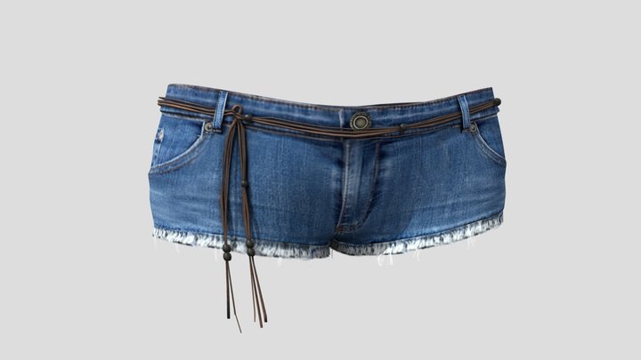 Mini Denim Shorts With Cords Belt 3D Model