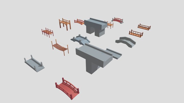 3D Lowpoly Bridge Asset Pack 3D Model