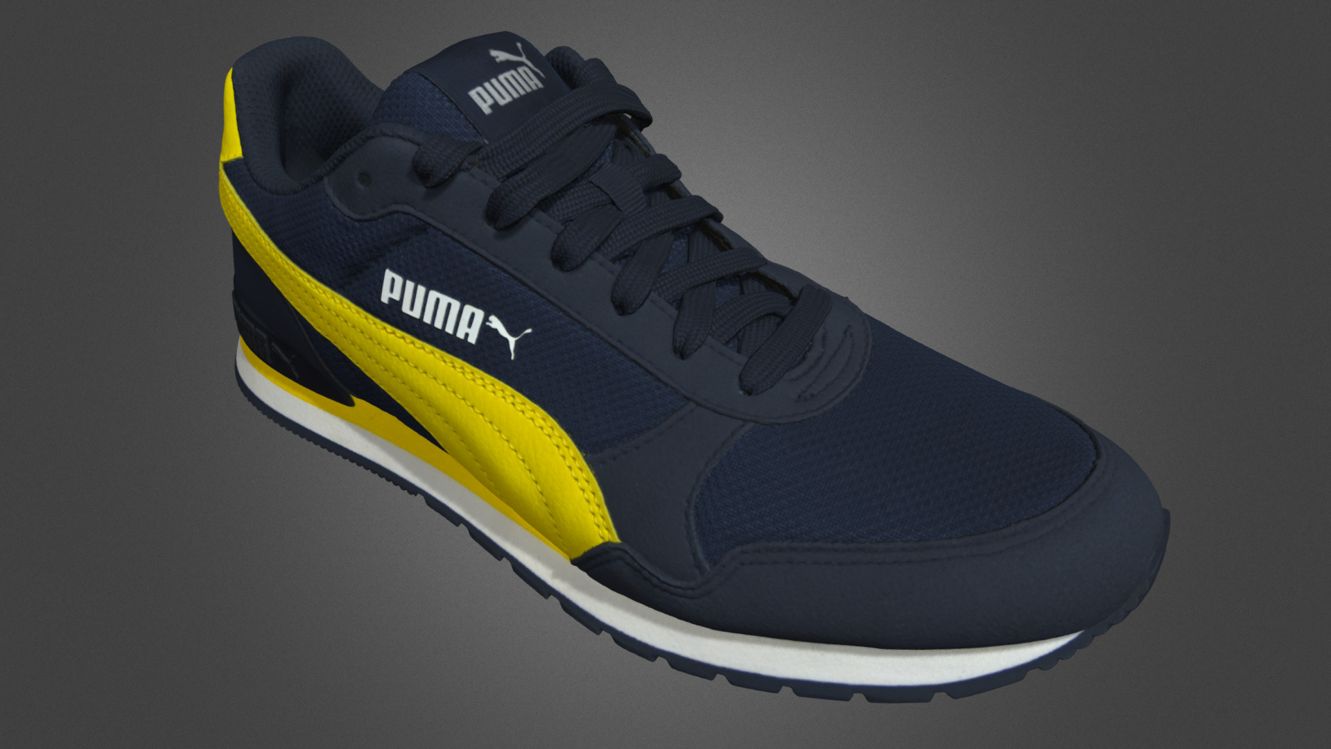 3D model Puma ST Runner - This is a 3D model of the Puma ST Runner. The 3D model is about a black and yellow shoe.
