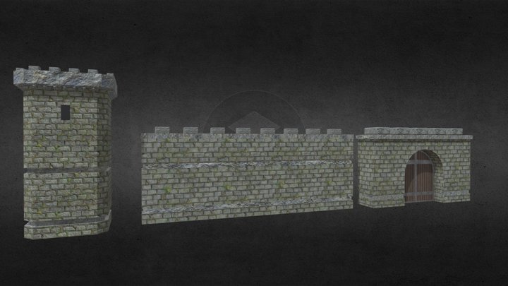 Tower and Castle Walls 3D Model
