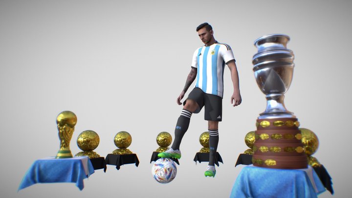 Lionel Messi & Trophies 3D Model