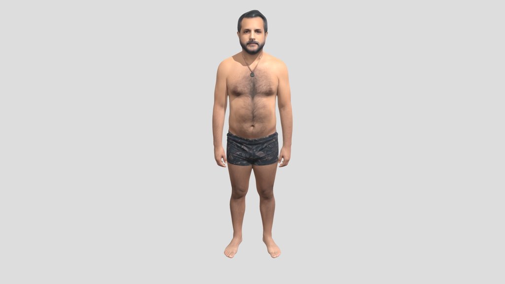 Shirtless Man in Patterned Swim Shorts