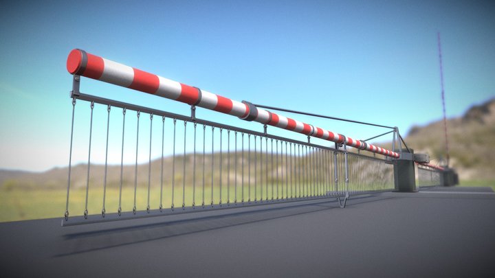Low-Poly Railroad Barrier 8m Protective Grid 3D Model