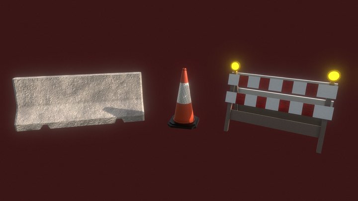 Three Road Props 3D Model