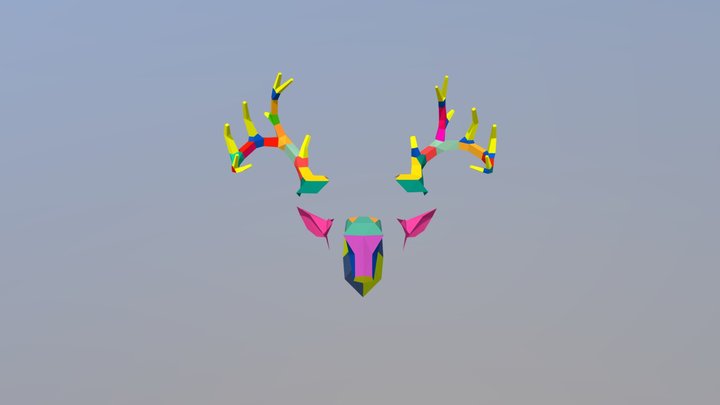 Cerf multicolor en vue explosée 3D Model