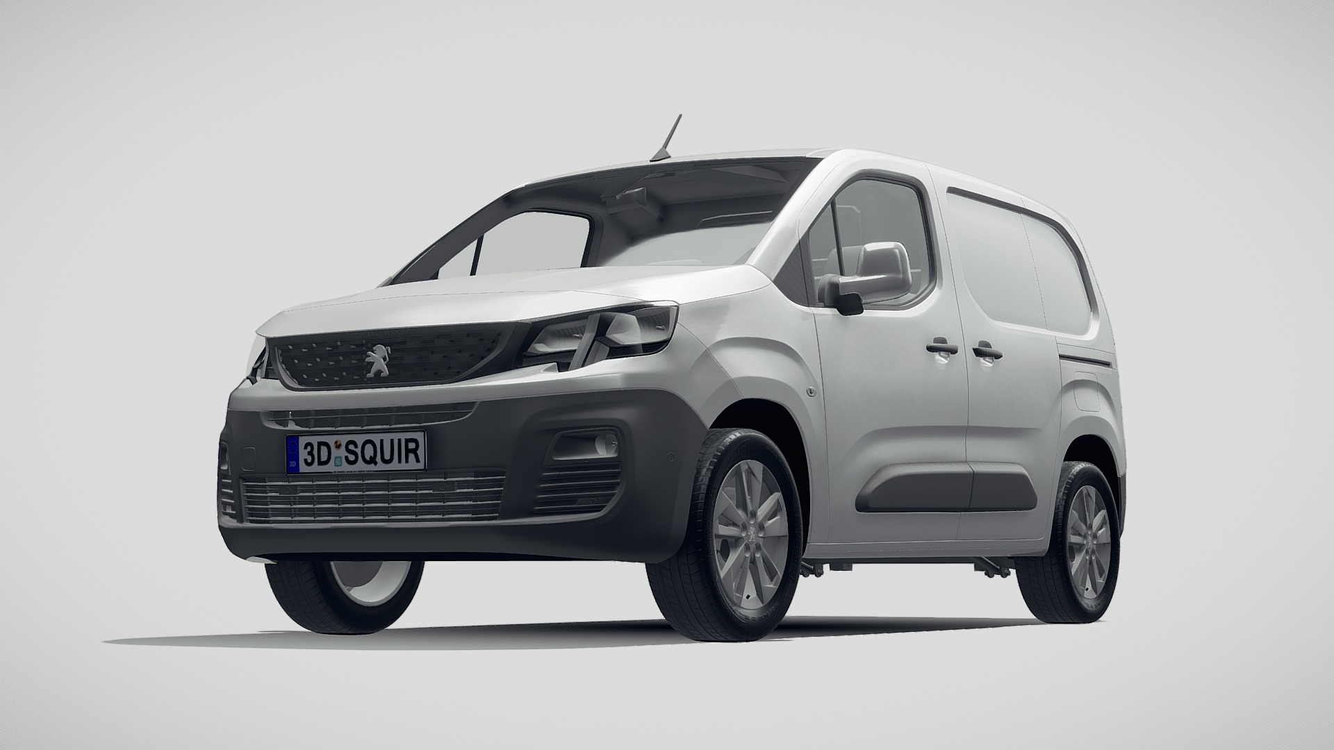 3D model Peugeot Partner 2019 - This is a 3D model of the Peugeot Partner 2019. The 3D model is about a silver car with a spoiler.