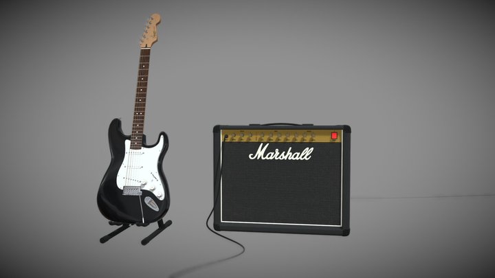 Marshall Amplifier and Squier Stratocaster 3D Model