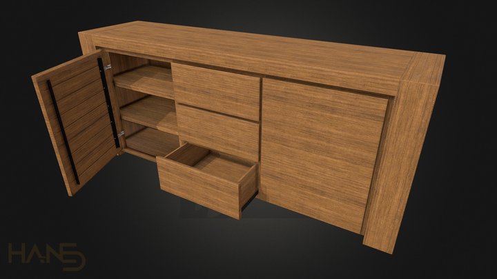 Teak wooden dressoir 3D Model